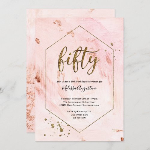 Womans 50th Birthday Party Rose Gold Glitter Invitation