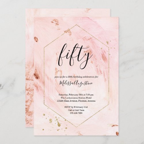 Womans 50th Birthday Party Rose Gold Glitter Invitation
