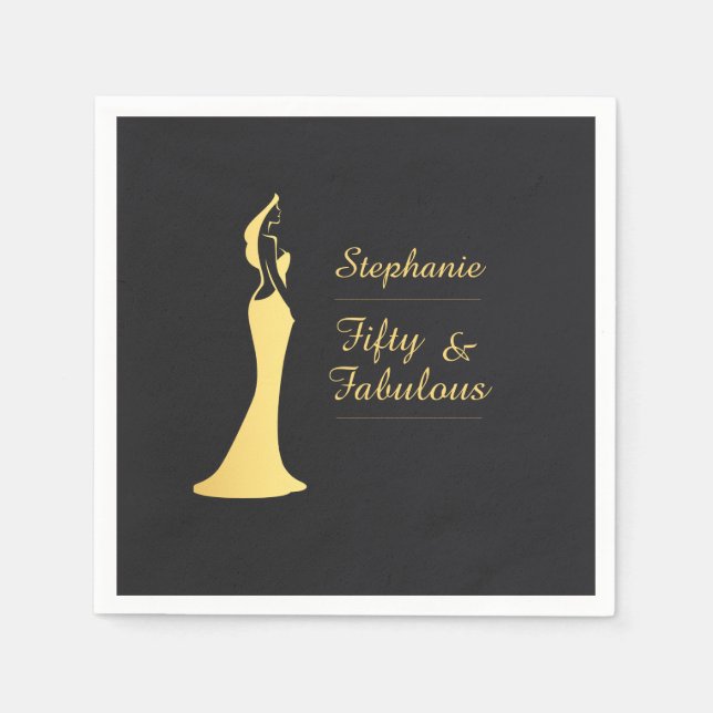 Woman's 50th Modern Gold Cocktail Dress Birthday Napkins (Front)