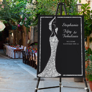 Woman's 50th Modern Silver Cocktail Dress Birthday Foam Board