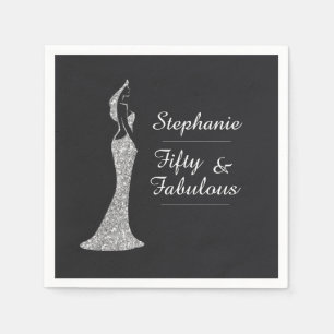 Woman's 50th Modern Silver Cocktail Dress Birthday Napkins