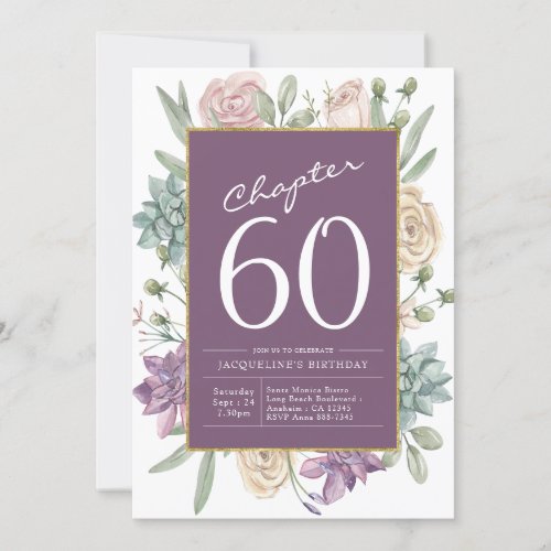 Womans 60th Birthday Floral Surprise Party Invitation
