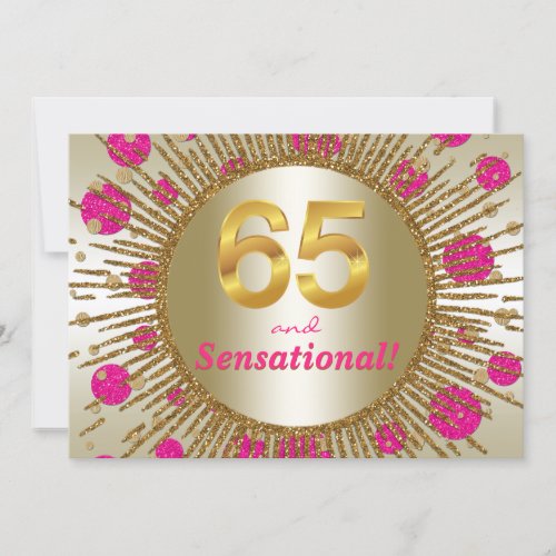 Womans 65th Birthday Party Fuchsia Pink Gold Invitation