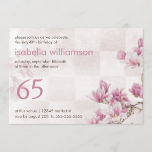 Woman's 65th Birthday Party Mauve Magnolias Invitation