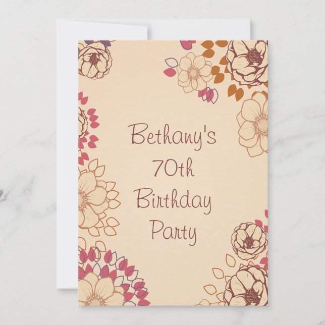 Woman's 70th Birthday Cute Modern Floral Invitation (Front)