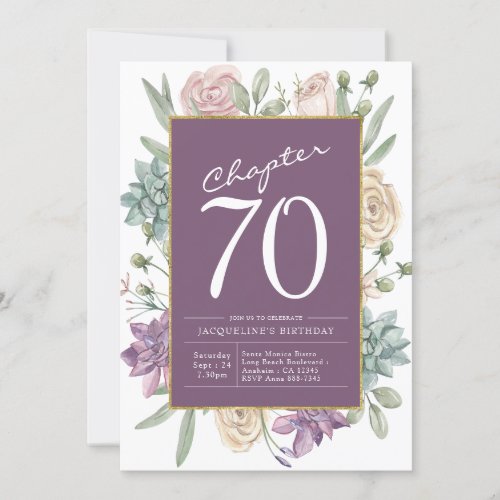 Womans 70th Birthday Floral Surprise Party Invitation