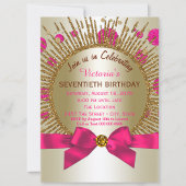 Womans 70th Birthday Party Fuchsia Gold Invitation