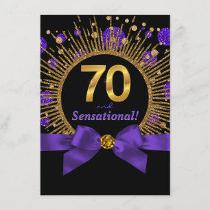 Womans 70th Birthday Party Purple and Gold Invitation