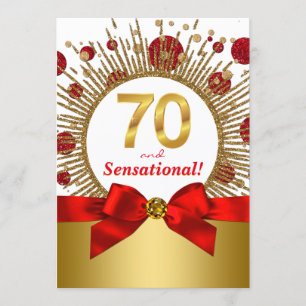 Womans 70th Birthday Party Red and Gold Invitation