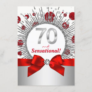 Womans 70th Birthday Party Red and Silver Invitation