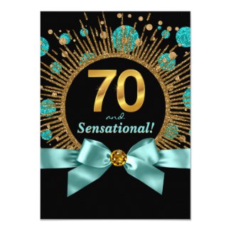 Womans 70th Birthday Party Teal Blue and Gold Card
