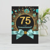 Womans 70th Birthday Party Teal Blue and Gold Invitation (Standing Front)