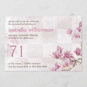 Woman's 71st Birthday Party Mauve Magnolias Invitation