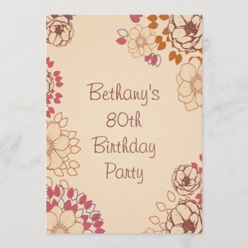 Woman's 80th Birthday Cute Modern Floral Invitation by JK_Graphics at Zazzle