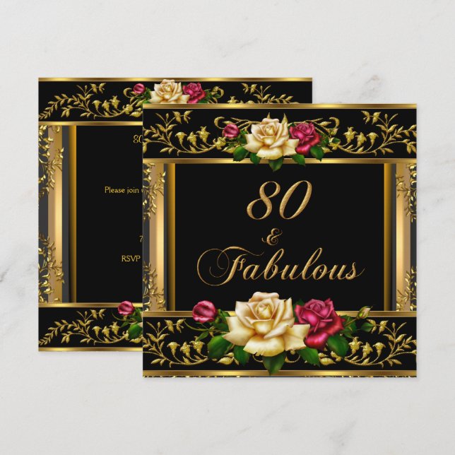 Womans 80th Birthday Party Rose Gold Vintage Invitation (Front/Back)