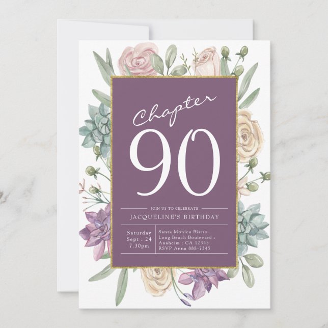 Woman's 90th Birthday Floral Surprise Party Invitation (Front)