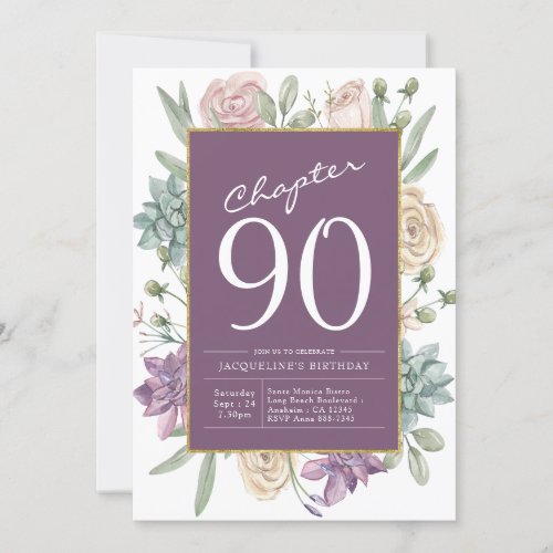 Womans 90th Birthday Floral Surprise Party Invitation