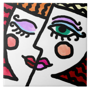 Woman's Abstract Face Ceramic Tile