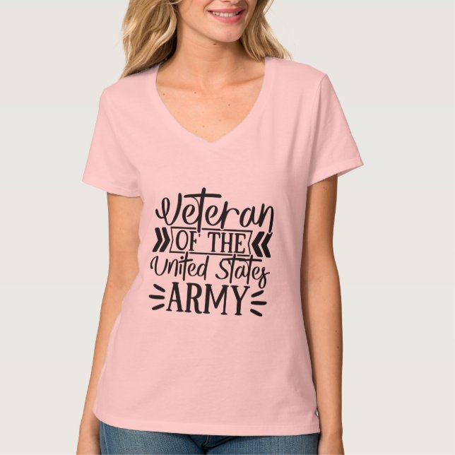 Woman's Army Veteran Proud Military V-Neck T-Shirt (Front)