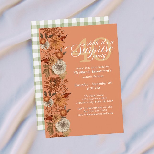 Woman's Autumn Flower Surprise 40th Birthday Invitation (Creator Uploaded)