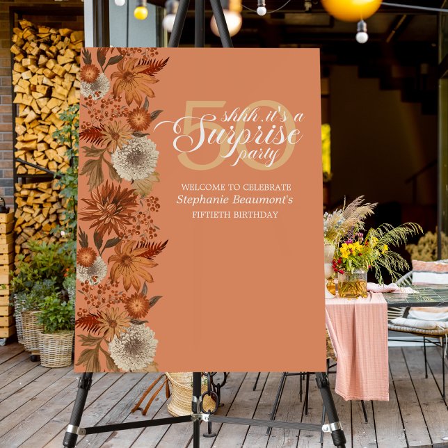 Woman's Autumn Flower Surprise 50th Birthday Foam Board (Creator Uploaded)