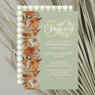 Woman's Autumn Flower Surprise 50th Birthday Invitation