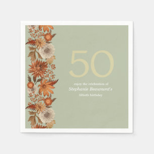 Woman's Autumn Flower Surprise 50th Birthday Napkins