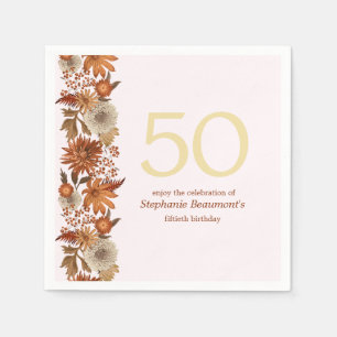 Woman's Autumn Flower Surprise 50th Birthday Napkins