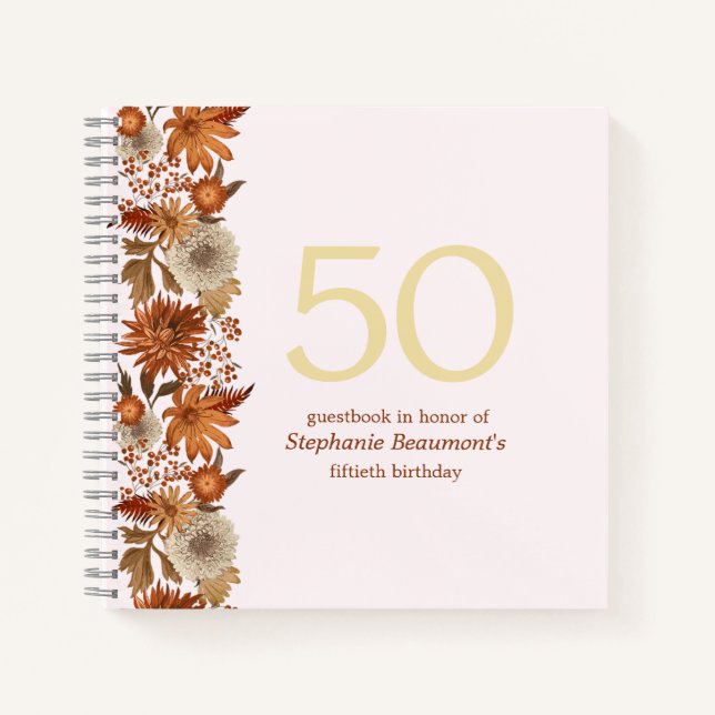 Woman's Autumn Flower Surprise 50th Birthday Notebook (Front)