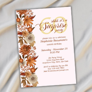 Woman's Autumn Flower Surprise 60th Birthday Invitation