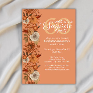 Woman's Autumn Flower Surprise 60th Birthday Invitation