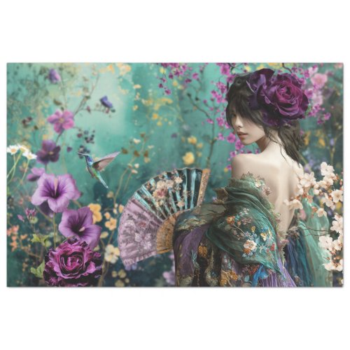 Womans Back Bird  Floral Fantasy Portrait Art Tissue Paper