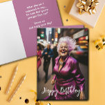 Woman's Birthday Greeting Card<br><div class="desc">Birthday greeting card features an older woman dancing in the street on the front and your custom greeting - or use ours - on the inside. Order PRINTED or INSTANT DOWNLOAD! More designs in our collection.</div>
