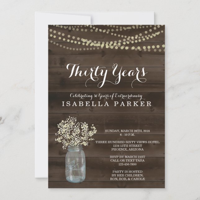 Woman's Birthday Invitation | Rustic Babys Breath (Front)