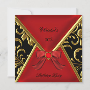 Womans Birthday Party Gold Red Black Gold Damask Invitation