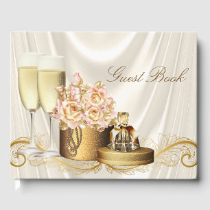 Womans Birthday Party Guest Book Ivory Gold