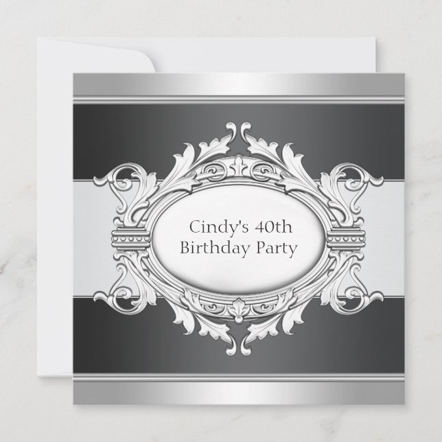 Womans Black 40th Birthday Invitation (Front)