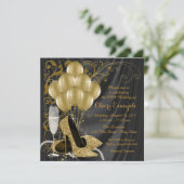 Womans Black and Gold Birthday Party Invitations (Standing Front)