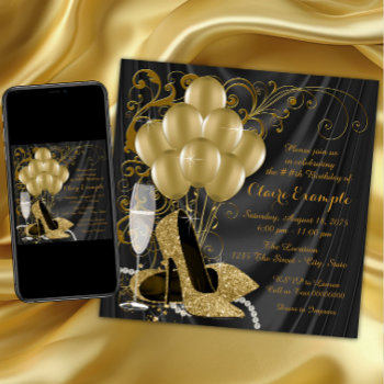 Womans Black And Gold Birthday Party Invitations by Pure_Elegance at Zazzle