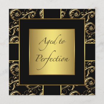 Womans Black And Gold Birthday Party Invitations by decembermorning at Zazzle
