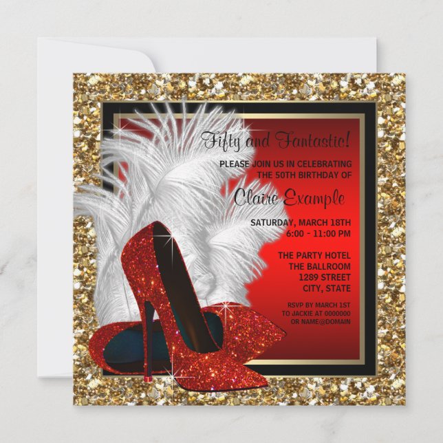 Womans Black and Red High Heels Birthday Party Invitation (Front)