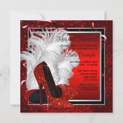Womans Black and Red High Heels Birthday Party Custom Invites
