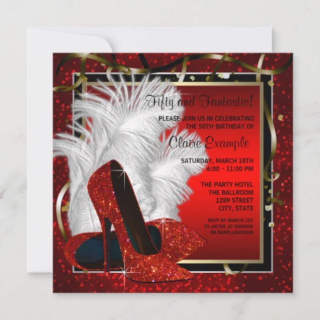 Womans Black and Red High Heels Birthday Party Invitation (Front)
