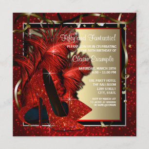 Womans Black and Red High Heels Birthday Party Invitation