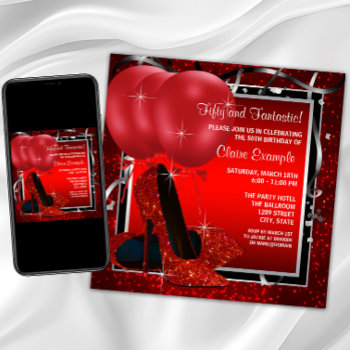Womans Black And Red High Heels Birthday Party Invitation by Pure_Elegance at Zazzle