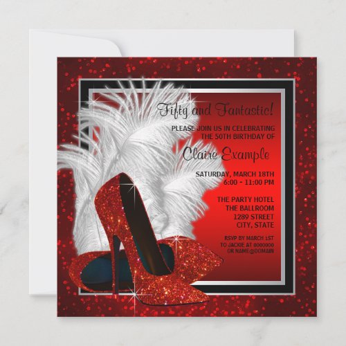 Womans Black and Red High Heels Birthday Party Personalized Invites
