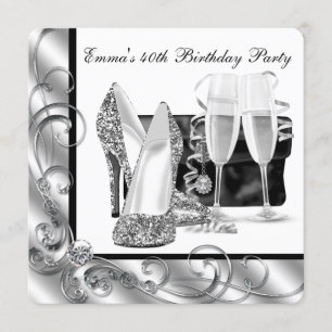 Womans Black and White Birthday Party Invitation