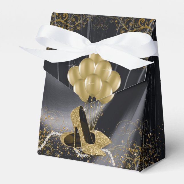 Womans Black Gold Birthday Party Favor Box (Front Side)