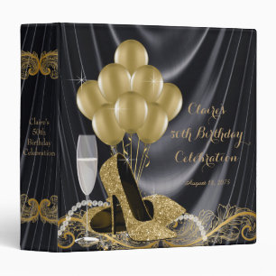 Womans Black Gold Birthday Party Photo Album 3 Ring Binder