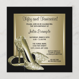 Womans Black Gold High Heel Birthday Invitation